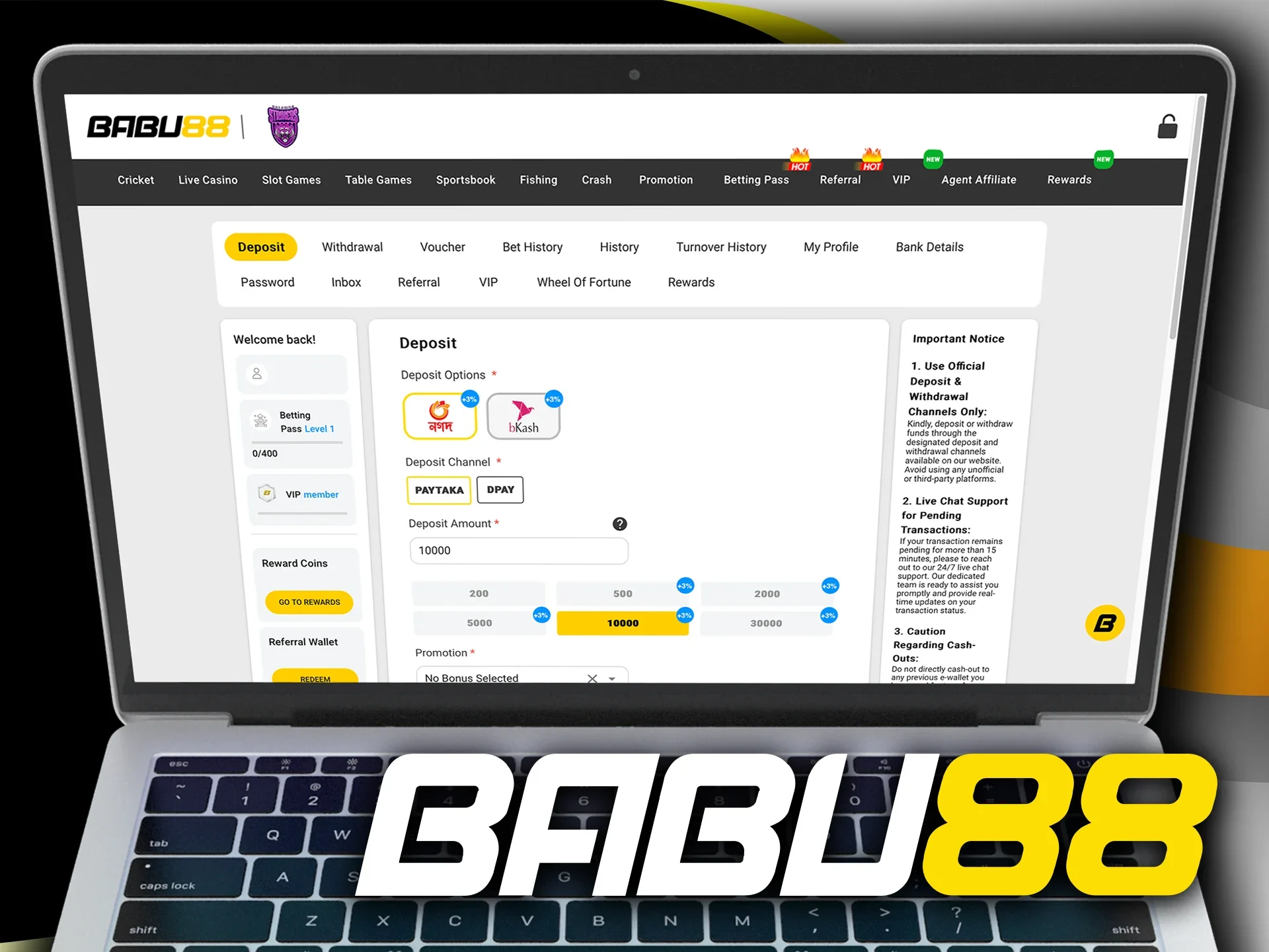 Depositing and withdrawing with Babu88 is fast and safe.